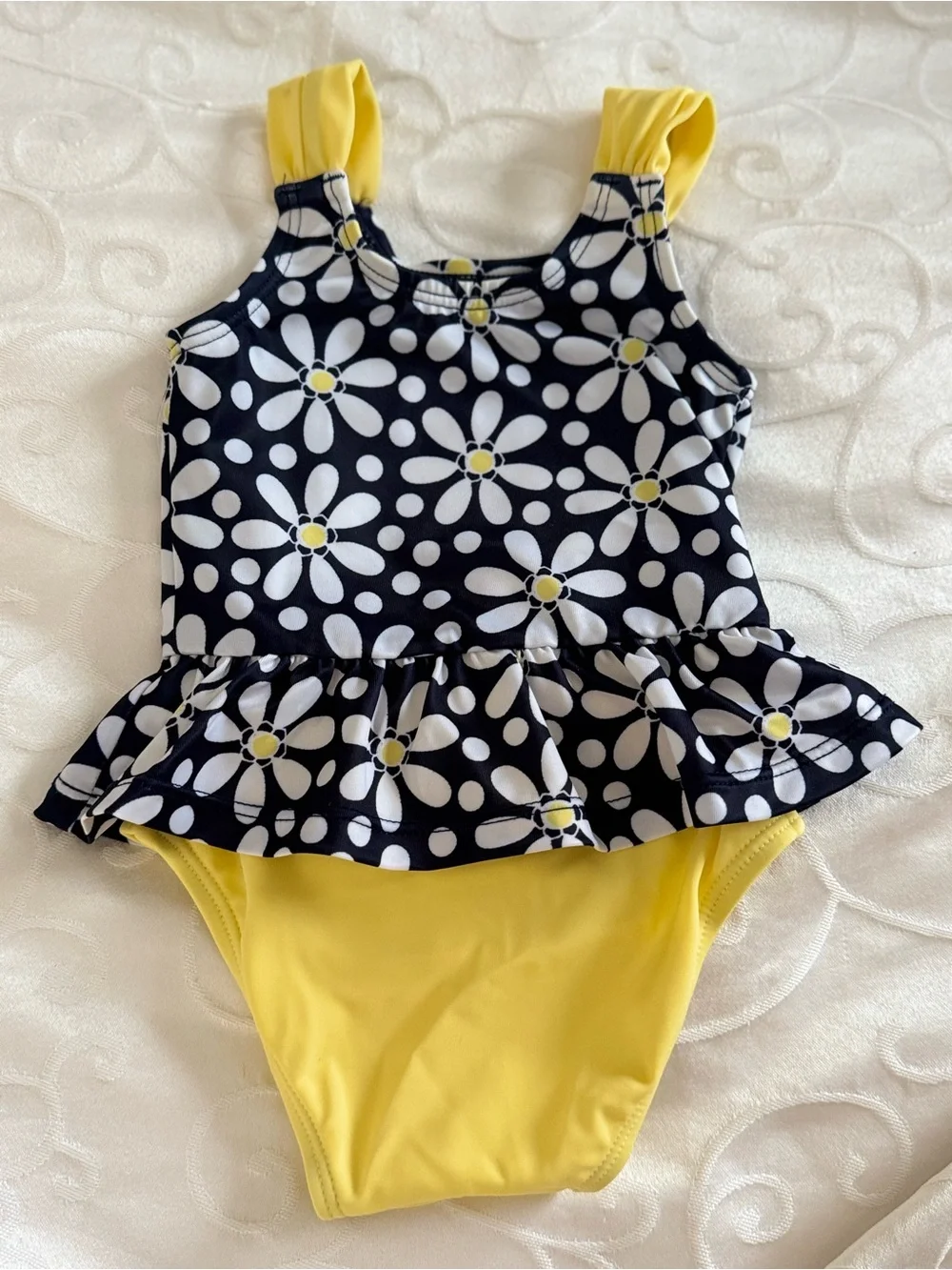 NWOT Gymboree Baby Girl Navy Daisy Ruffle One-Piece Swimsuit 6-12M